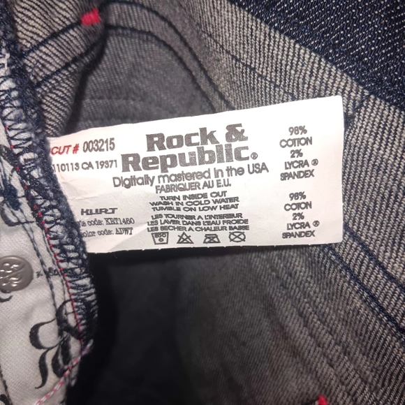 Rock & Republic Vintage Women's Blue Jeans with Pink Accents - Picture 7 of 11